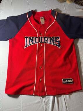 Vintage Puma Cleveland Indians MLB Button-Up Baseball Jersey Size XL